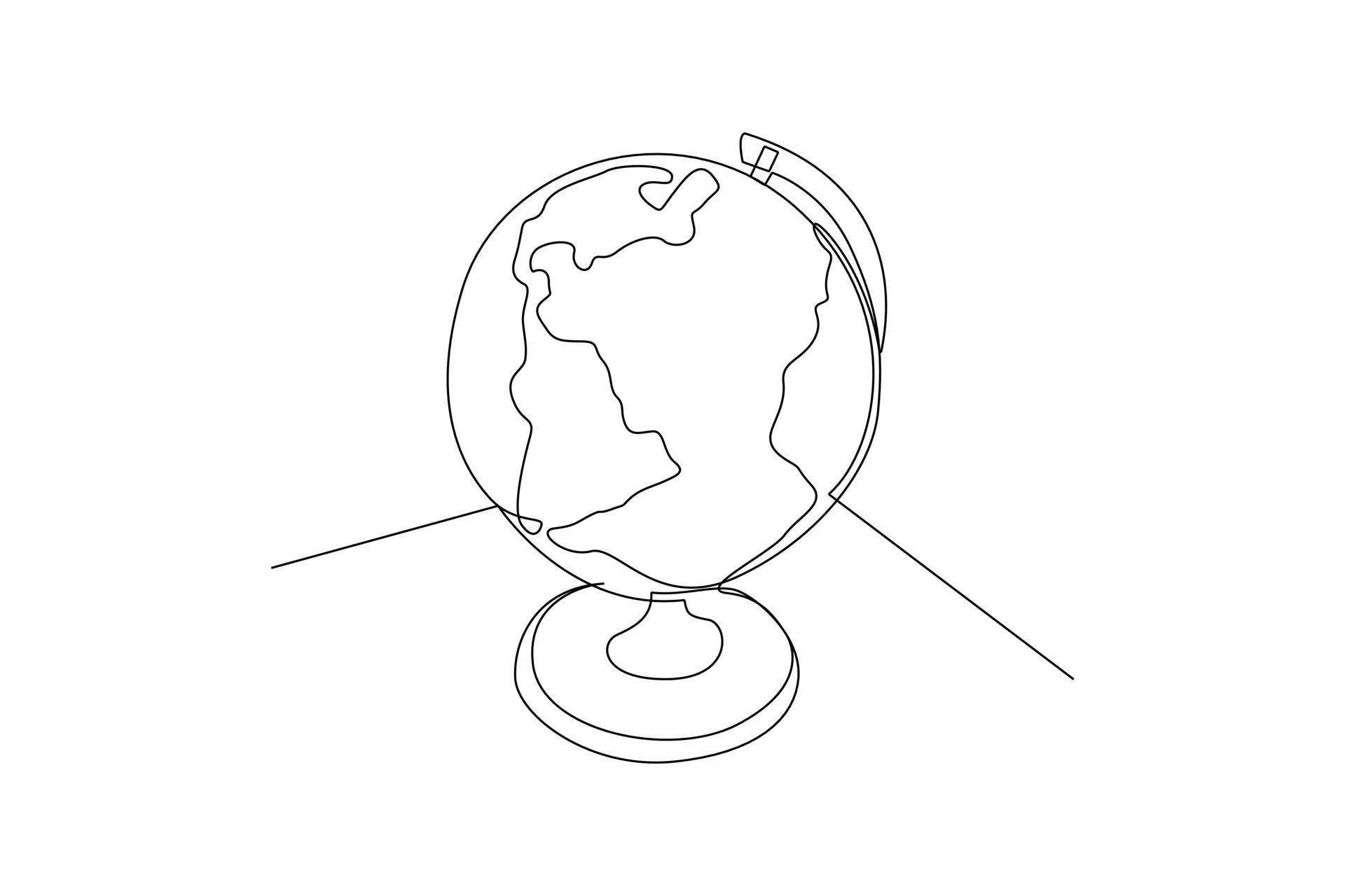 Continuous one line drawing World map concept. Doodle vector 