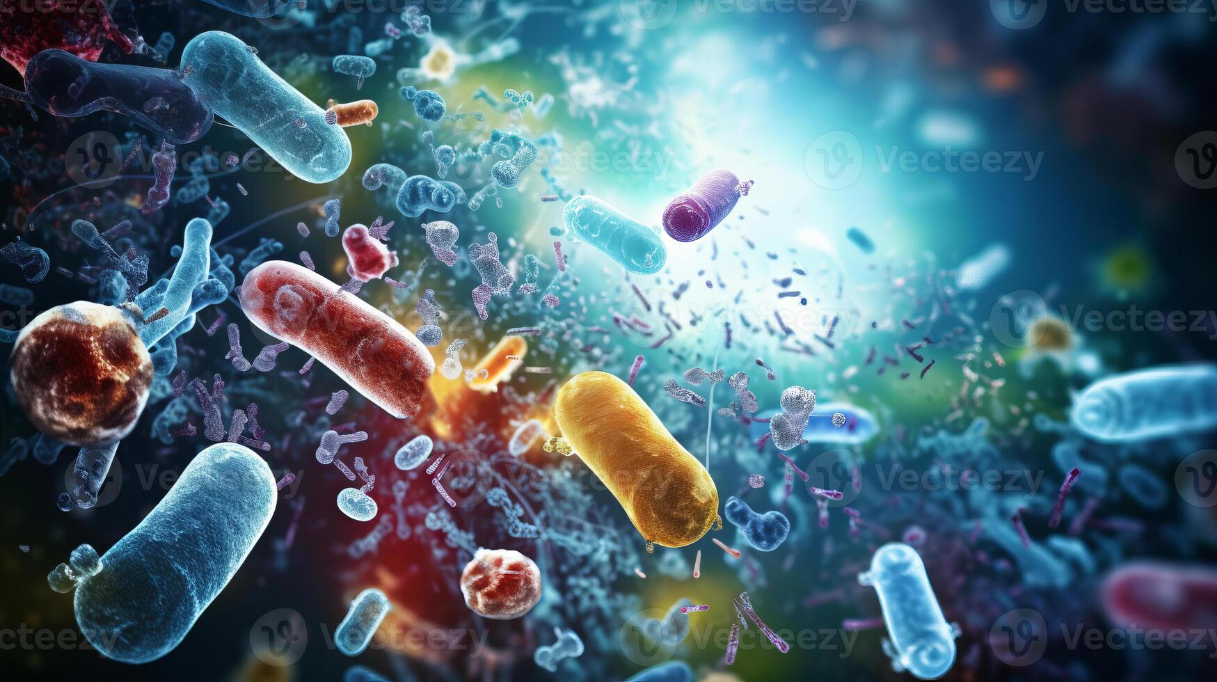 AI generated Probiotics and bacteria. 3D illustration of a gram-negative rod-shaped bacteria with a single polar flagellum. Biology and microscopic medicine. photo