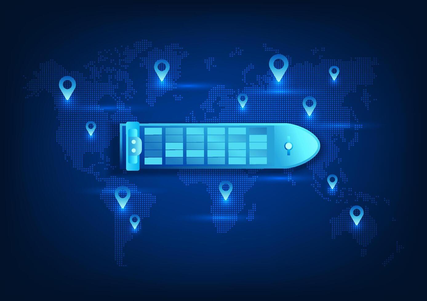 Transportation and logistics technology Worldwide shipping using ships and AI technology To identify locations and help manage transportation systems Ships sailing on the world map Equipped with GPS vector