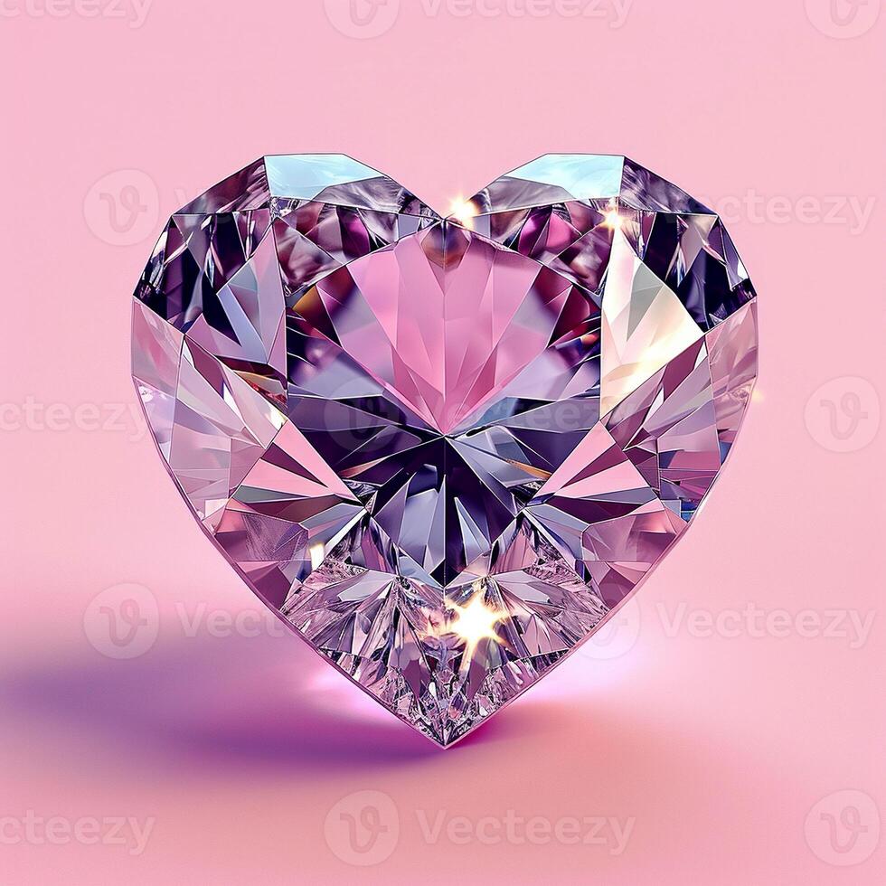 AI generated Heart shaped diamond on pink background. Gemstone heart on pink background. 3D rendering illustration. Valentines day concept. photo