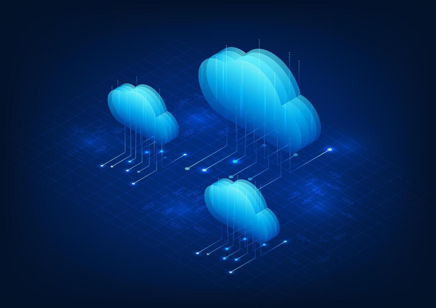 cloud technology Cloud that is storing data in the system and transfer from anywhere in real time via internet signal There is a security system. Vector illustration, Isometric image