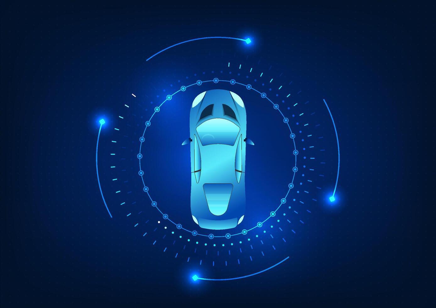 Smart car technology background Innovative future cars that are connected to technology. The car inside the technology circle Vector illustration