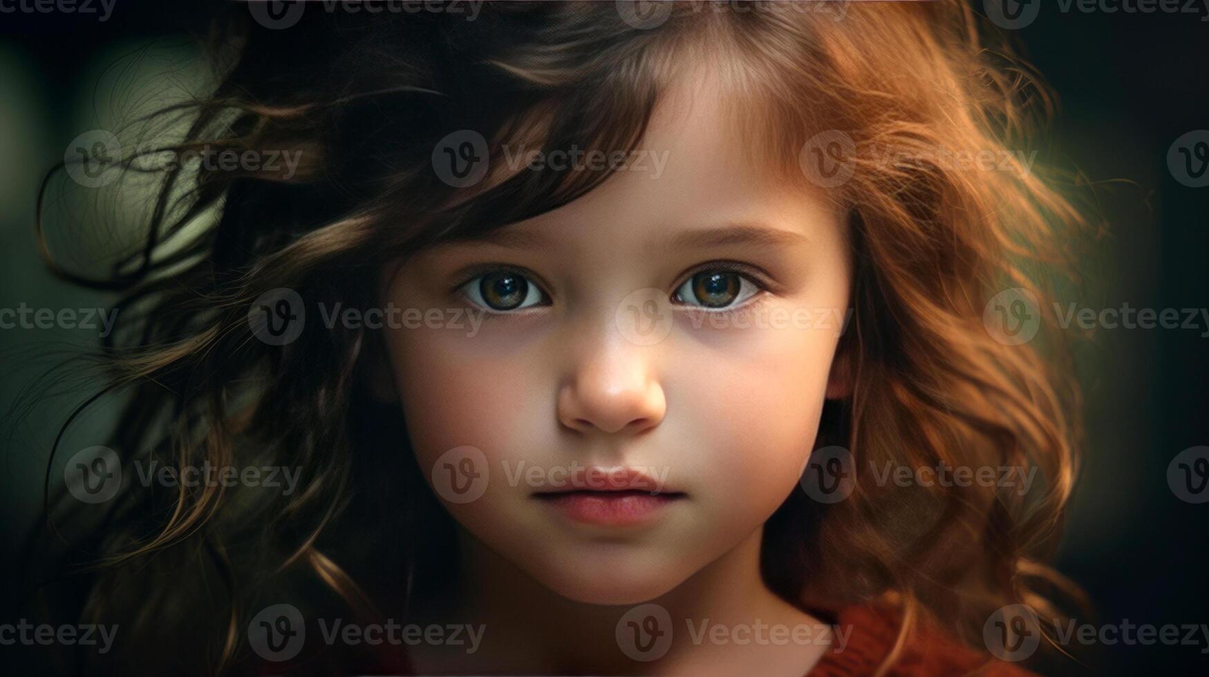 AI generated Portrait of a little girl with curly hair. Portrait of a cute little girl with curly hair. Close-up. photo