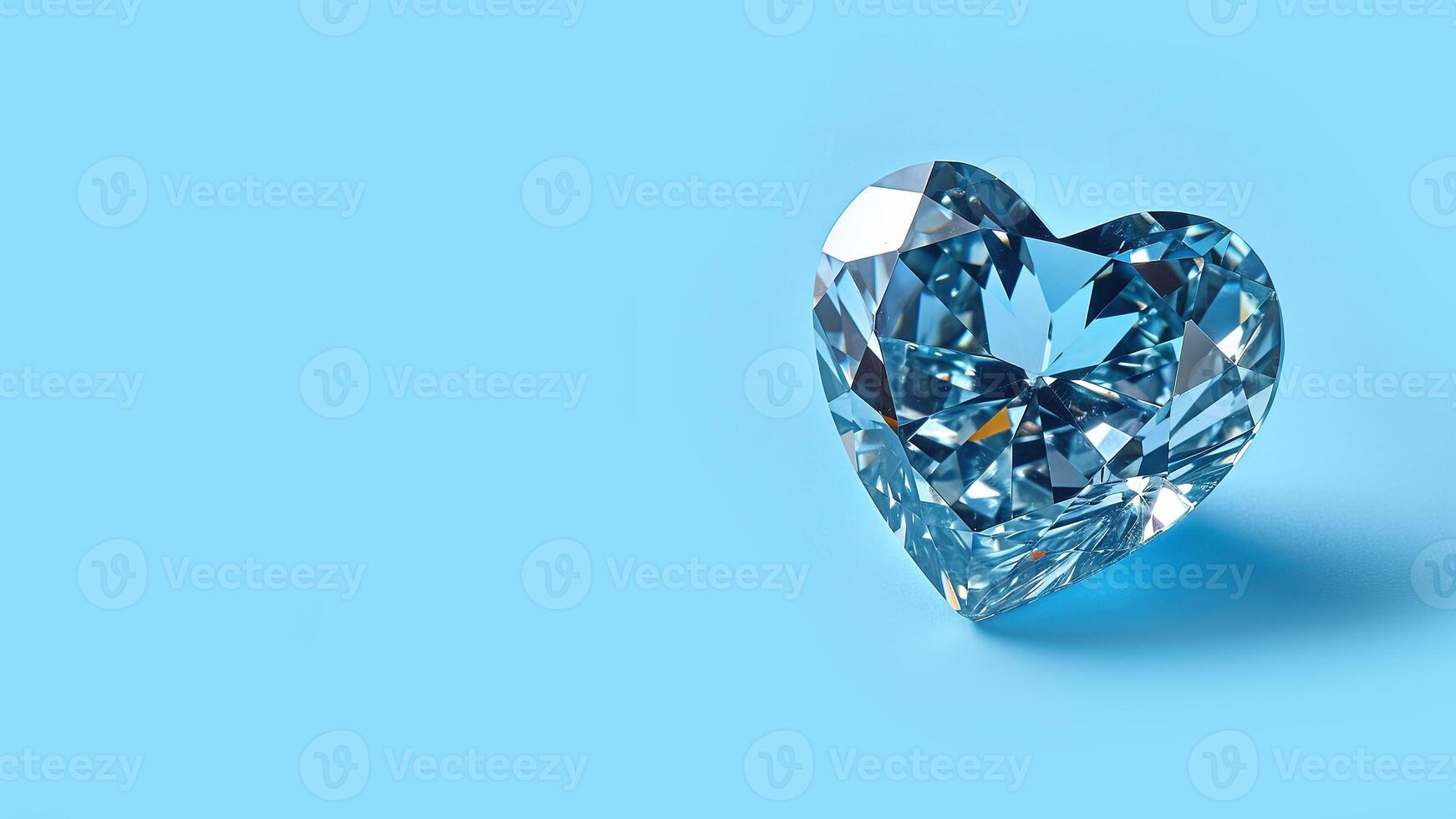 AI generated Template for Valentine's Day. Jewelry heart with space for text. Aquamarine on blue background .3D illustration Blue diamond heart. photo