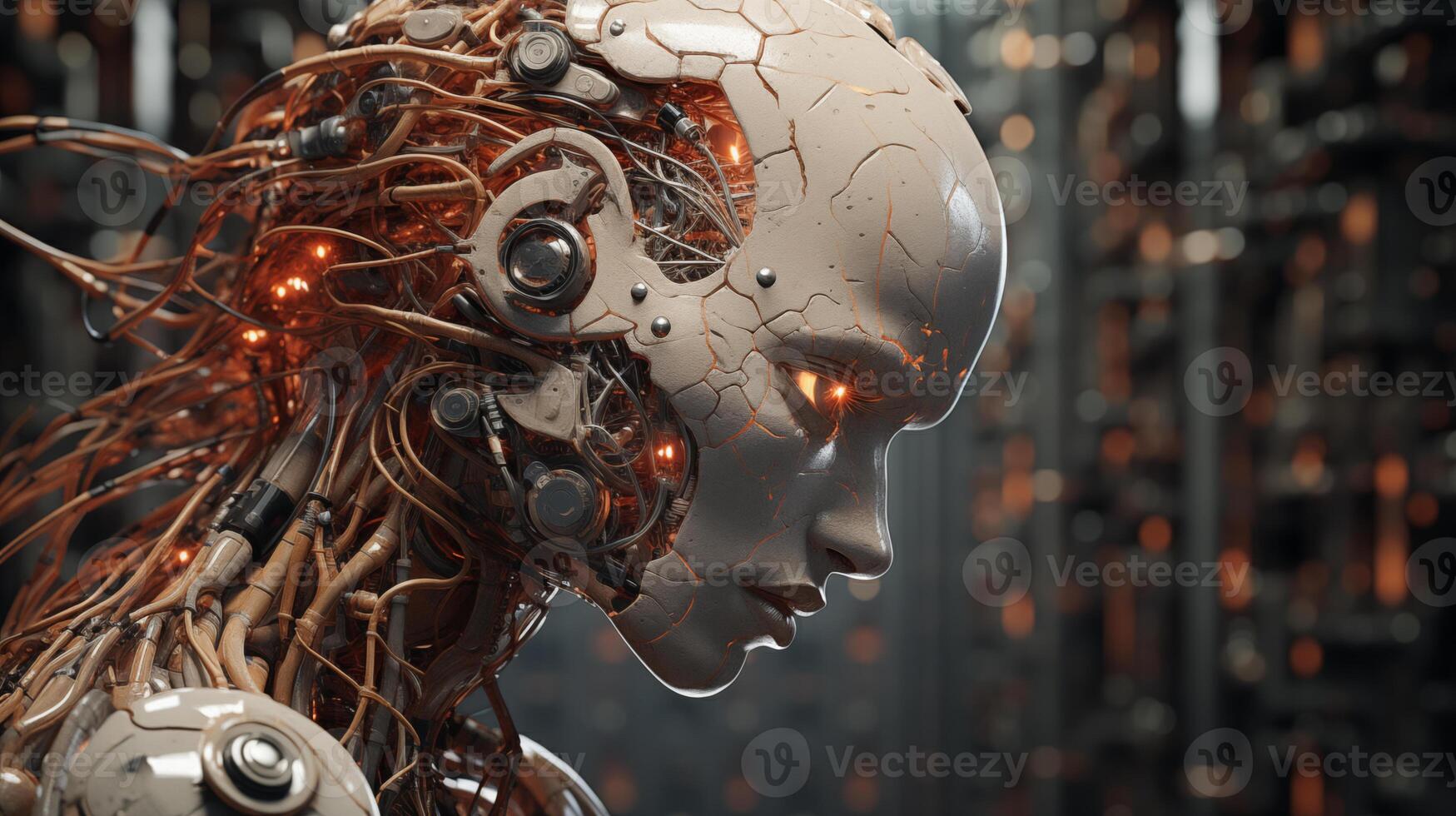 AI generated robot neural patterns, robotic look texture, photorealistic rendering, modern tech mood photo