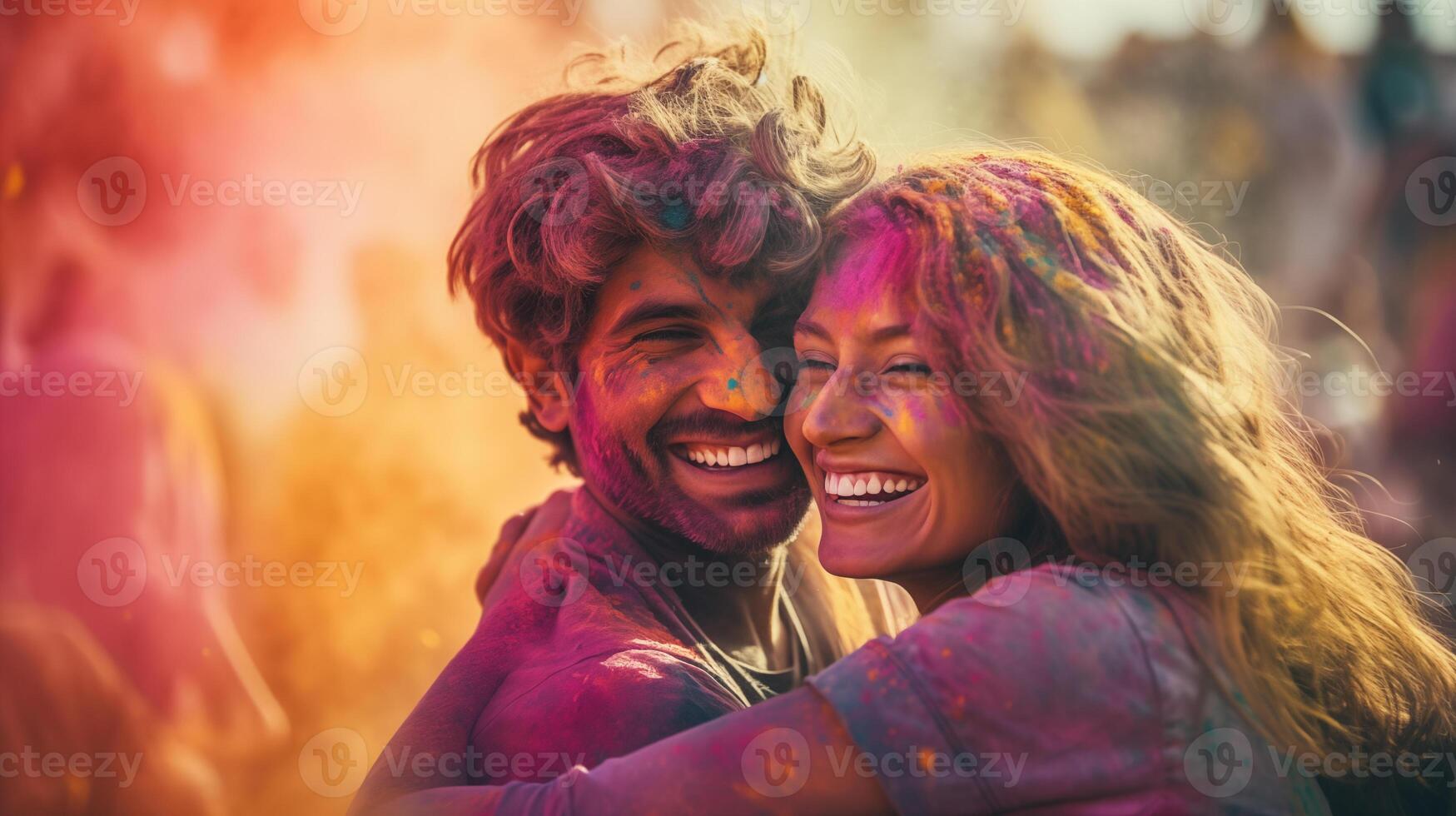 AI generated indian couple celebrating Holi, also called the festival of sharing and love or the festival of colors is a Hindu two day festival in the Spring. in india photo