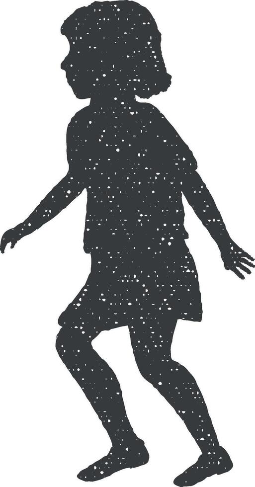 girl running silhouette icon vector illustration in stamp style