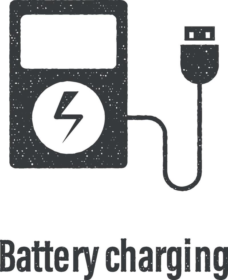 Battery charging icon vector illustration in stamp style