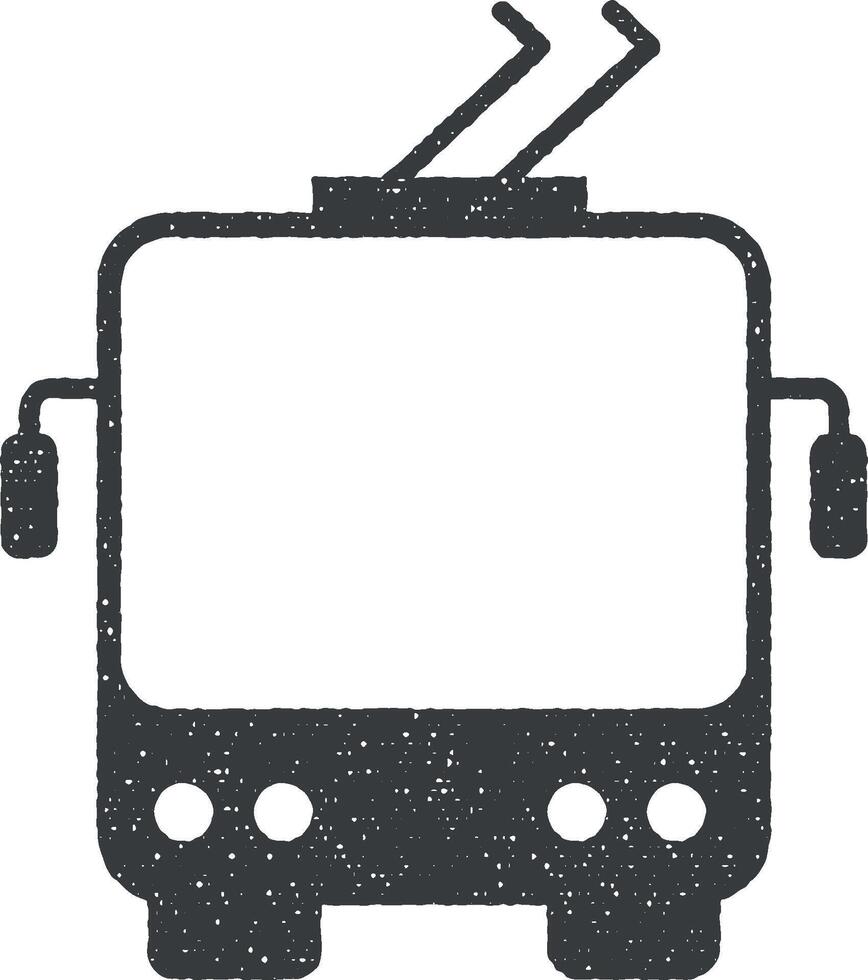front view transport, trolleybus icon vector illustration in stamp style