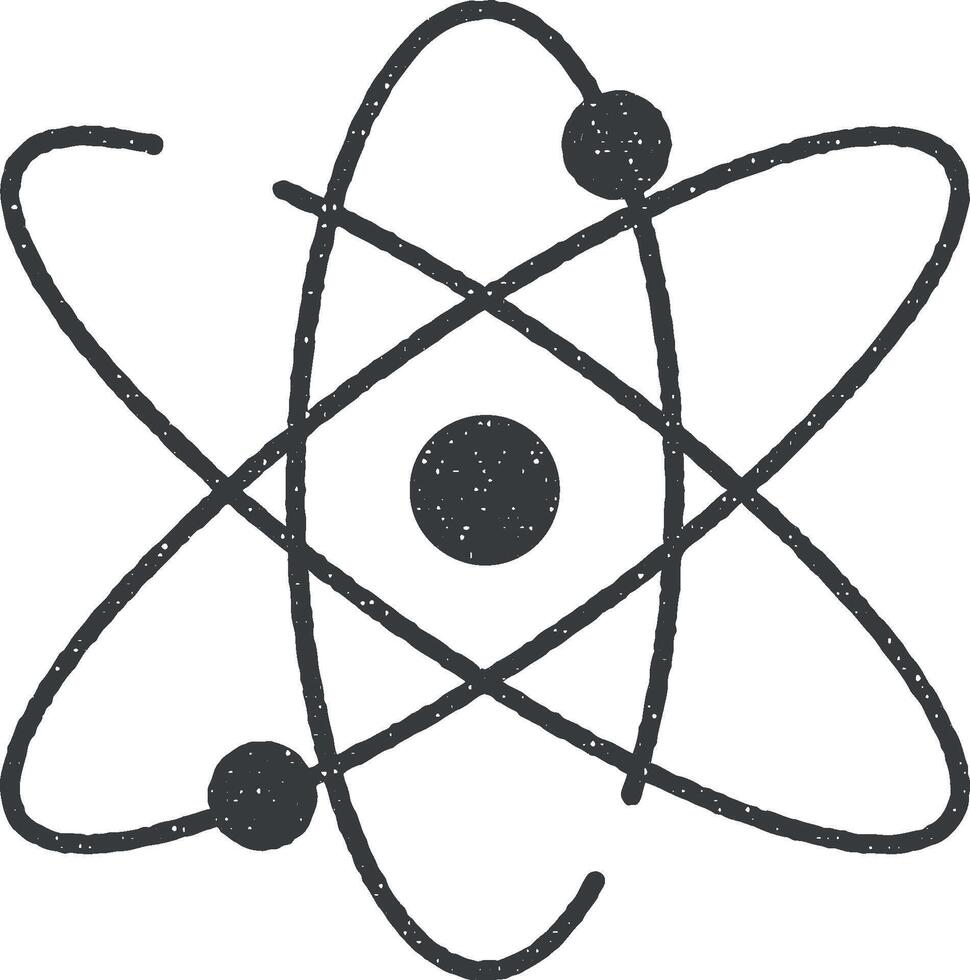Atom, nuclear power icon vector illustration in stamp style