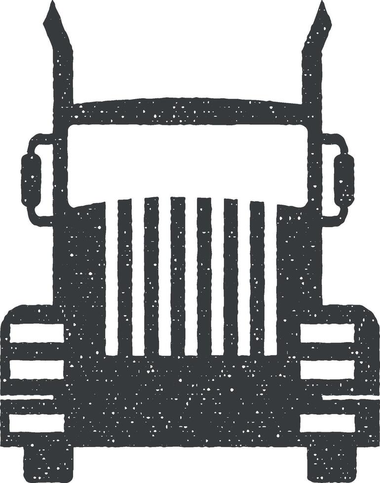 front view truck, auto icon vector illustration in stamp style