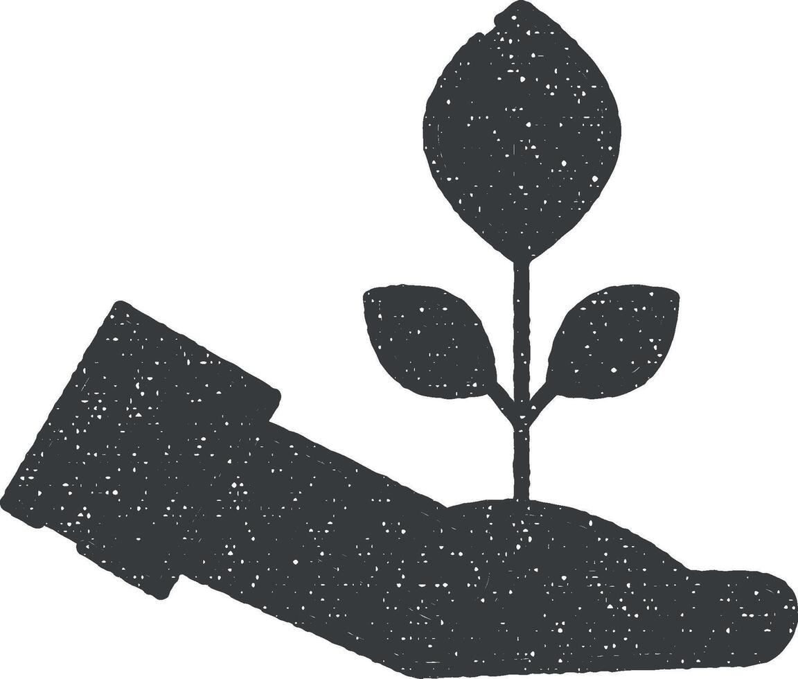 planta sostenible icono vector ilustración en sello estilo