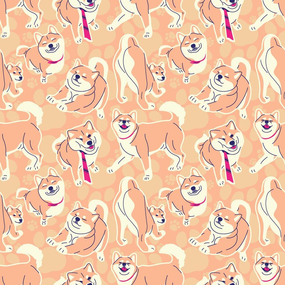 SHIBA INU IN VARIOUS MOVES SEAMLESS PATTERN vector