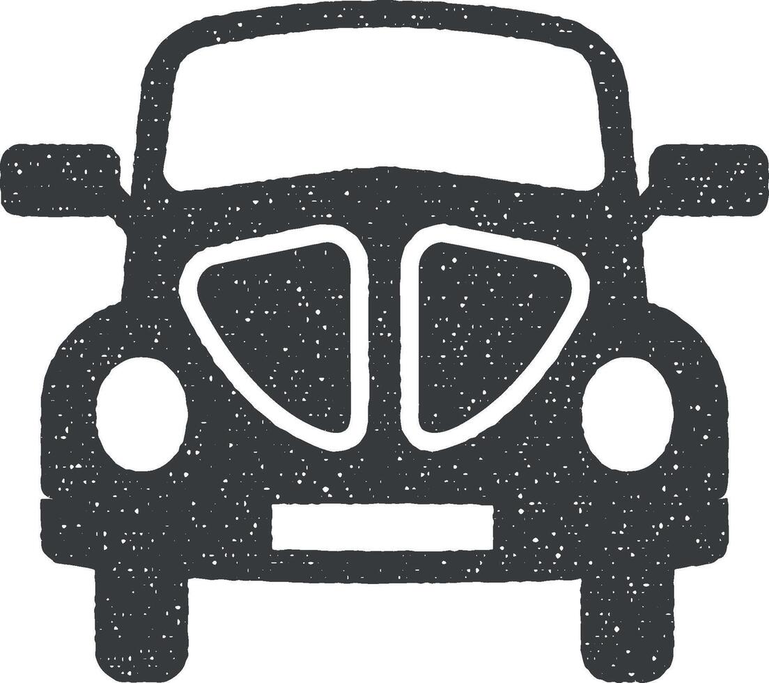 frente ver auto, transporte icono vector ilustración en sello estilo