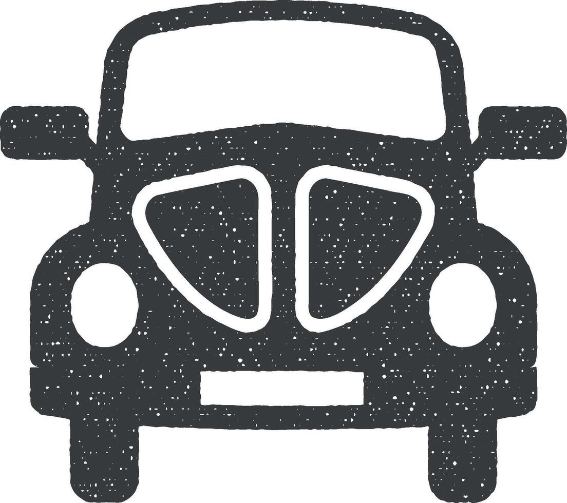 front view car, transport icon vector illustration in stamp style
