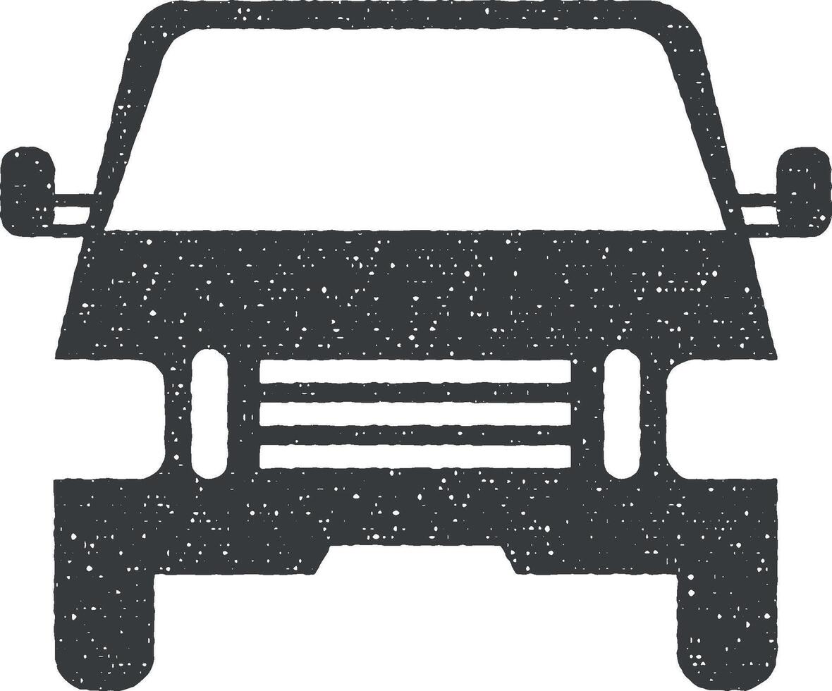 front view automobile, car icon vector illustration in stamp style