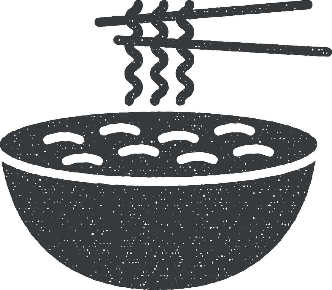 fideos, alimento, gastronomía icono vector ilustración en sello estilo