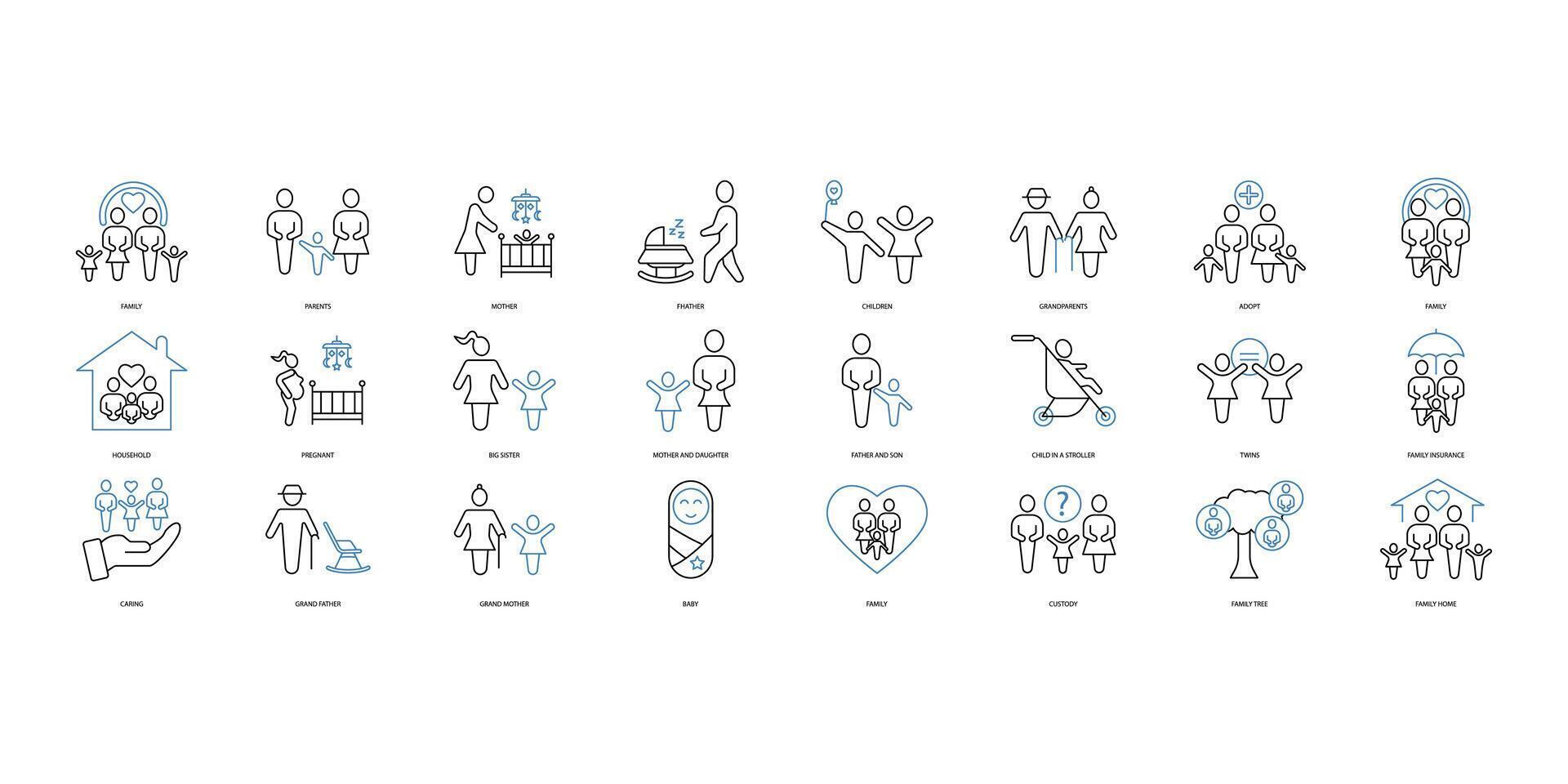 Family icons set. Set of editable stroke icons.Vector set of Family vector