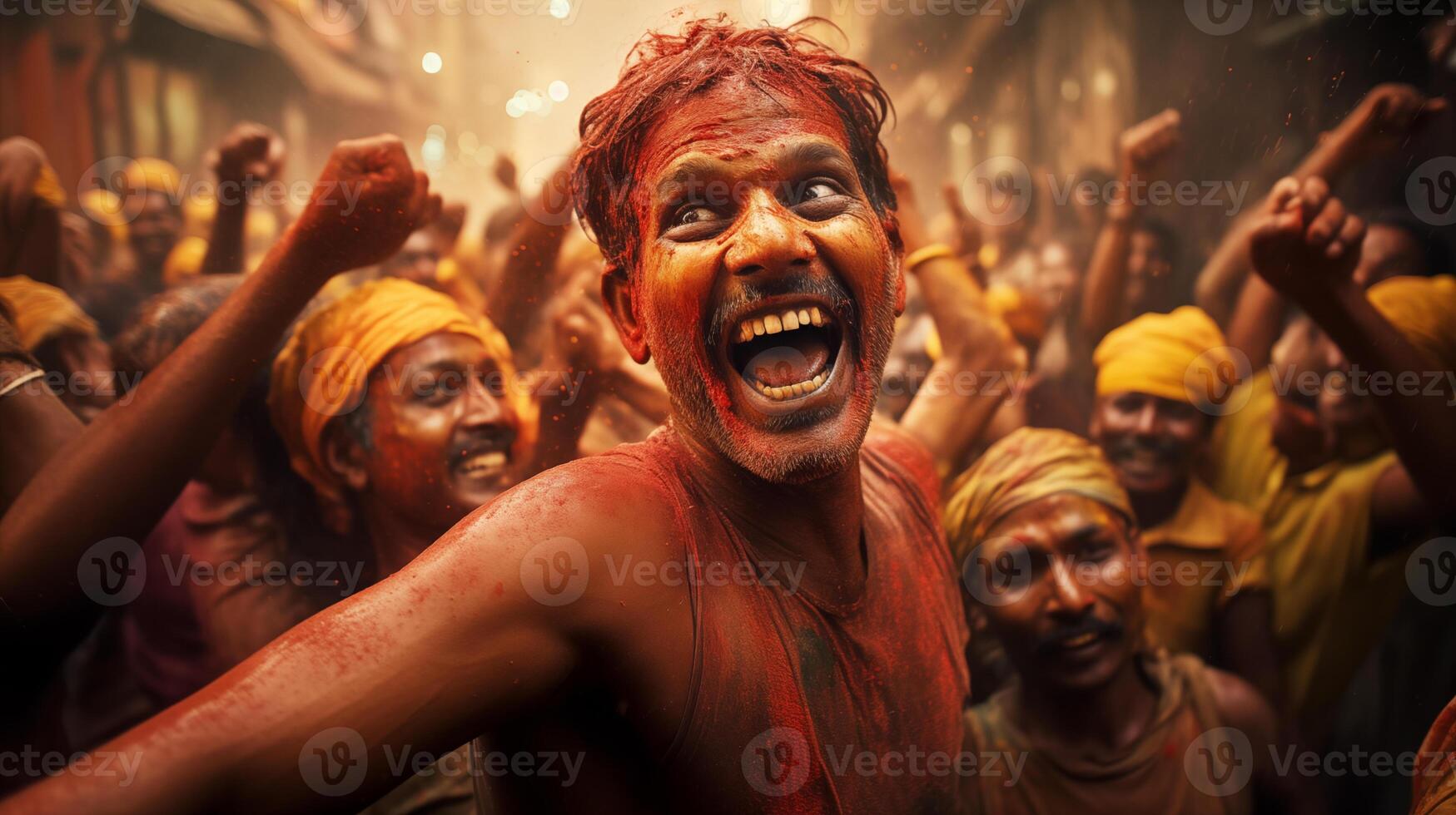 AI generated indian celebrate holy, shoot from back, happy and festive mood photo