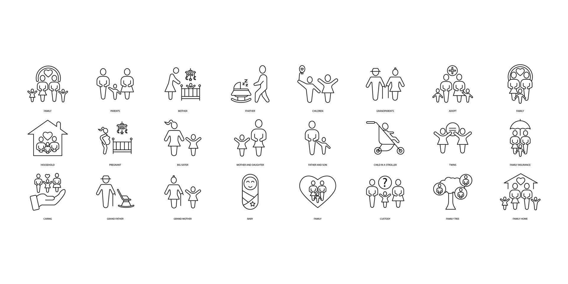 Family icons set. Set of editable stroke icons.Vector set of Family vector