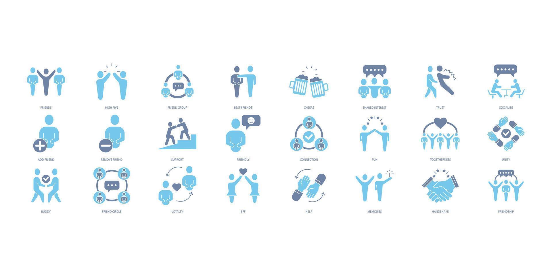 Friendship icons set. Set of editable stroke icons.Vector set of Friendship vector