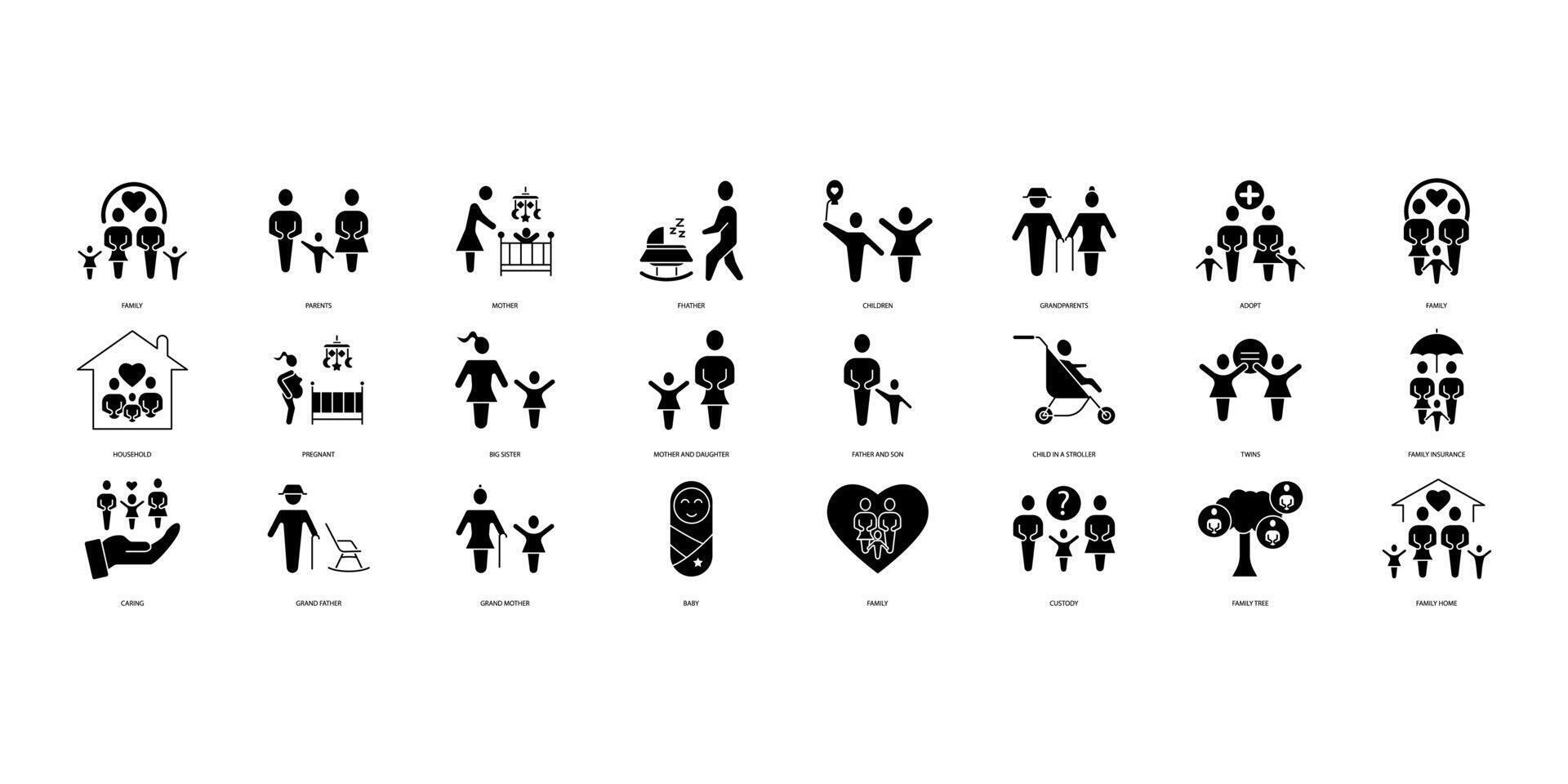 Family icons set. Set of editable stroke icons.Vector set of Family vector