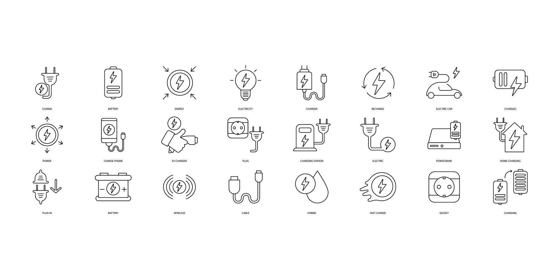 Charging icons set. Set of editable stroke icons.Vector set of Charging vector