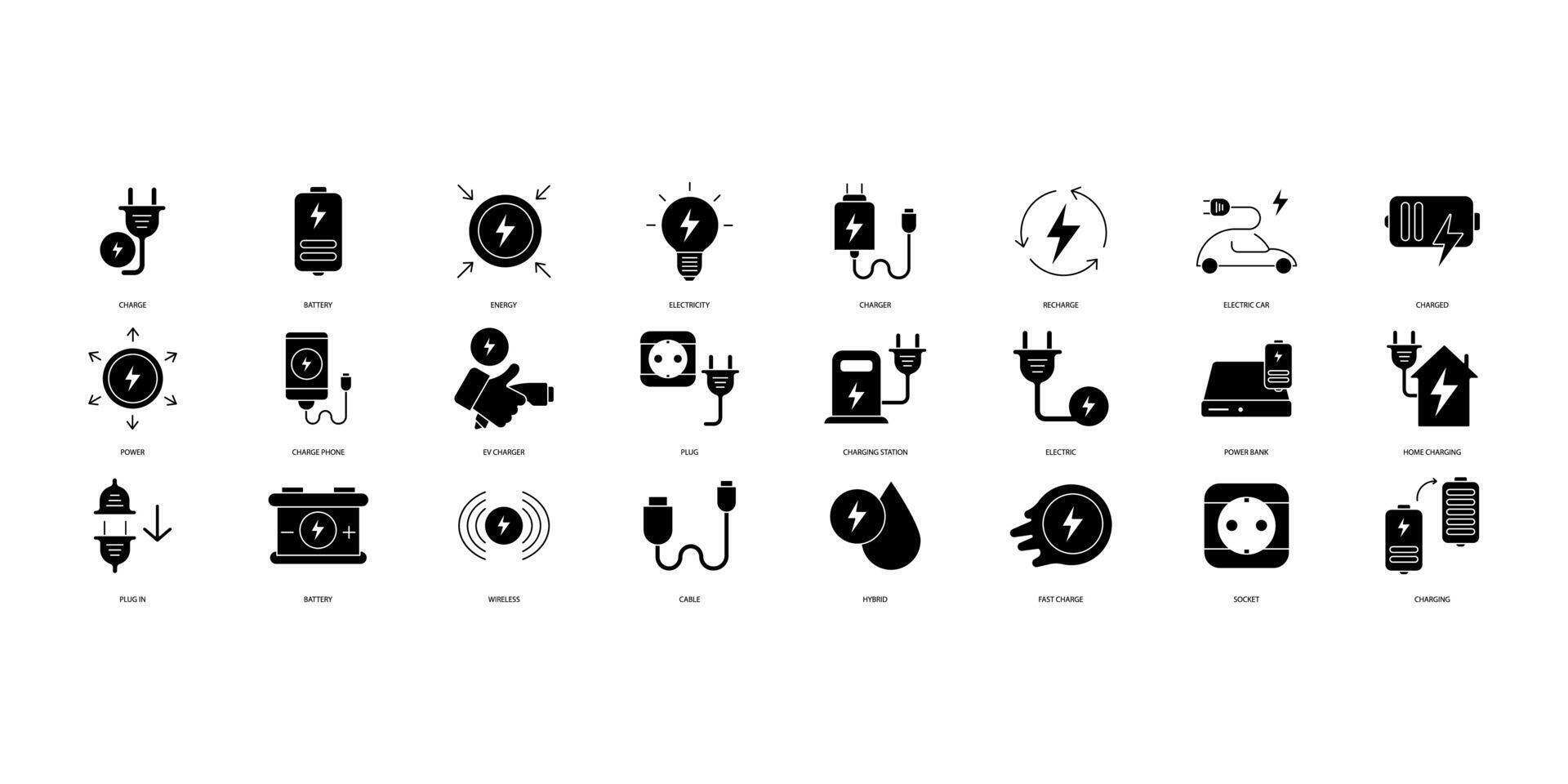 Charging icons set. Set of editable stroke icons.Vector set of Charging vector