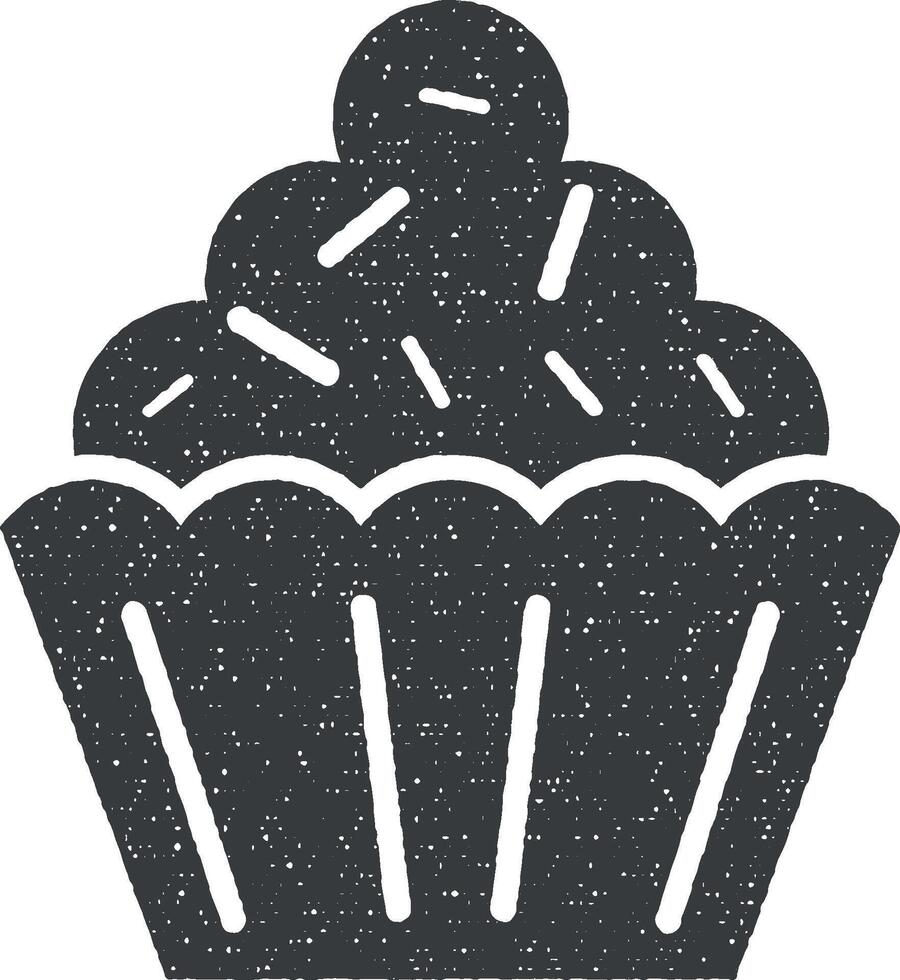 cupcake, desert, sweet icon vector illustration in stamp style