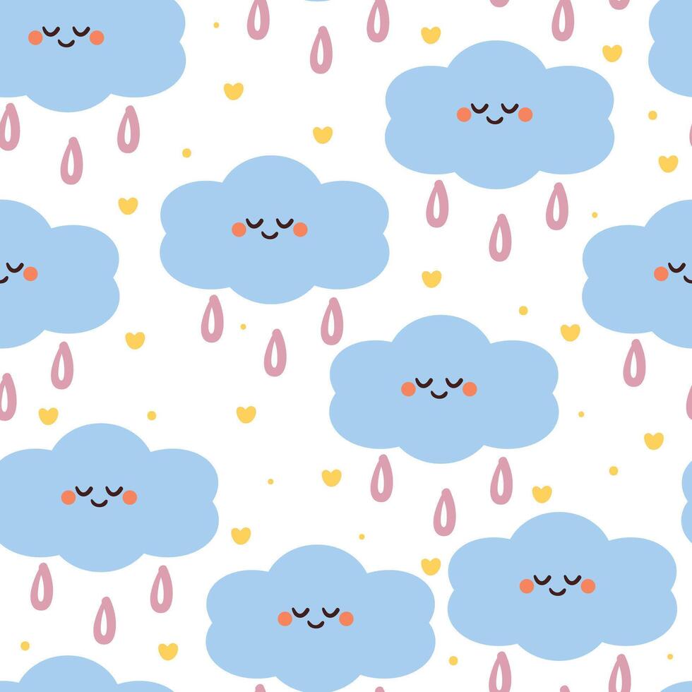 sin costura modelo dibujos animados nubes y lluvia. linda fondo de pantalla para regalo envolver papel vector