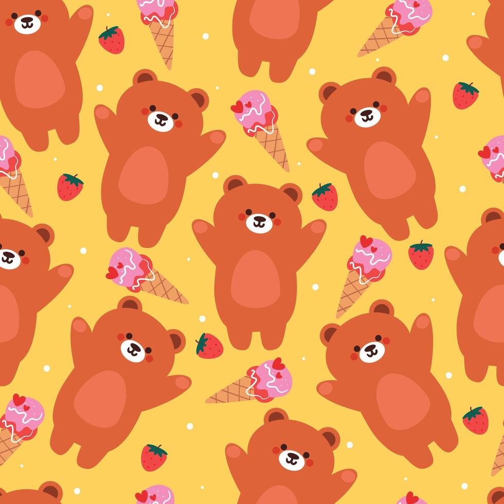 linda sin costura modelo dibujos animados oso con linda postre. animal fondo de pantalla para niños, textil, tela imprimir, regalo envolver papel vector