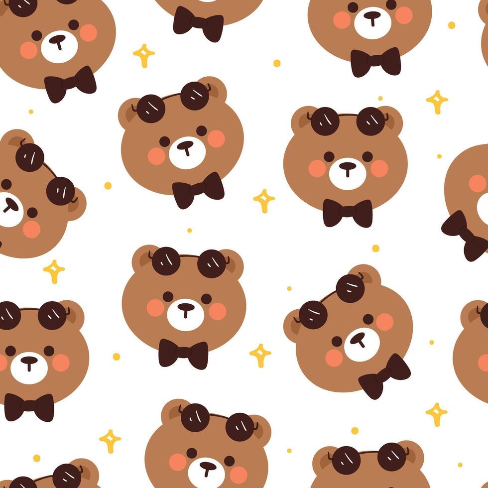 seamless pattern cartoon bear wearing glasses. cute animal wallpaper illustration for gift wrap paper vector
