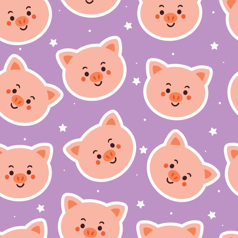 seamless pattern cartoon pig and stars. cute animal wallpaper for textile, gift wrap paper vector