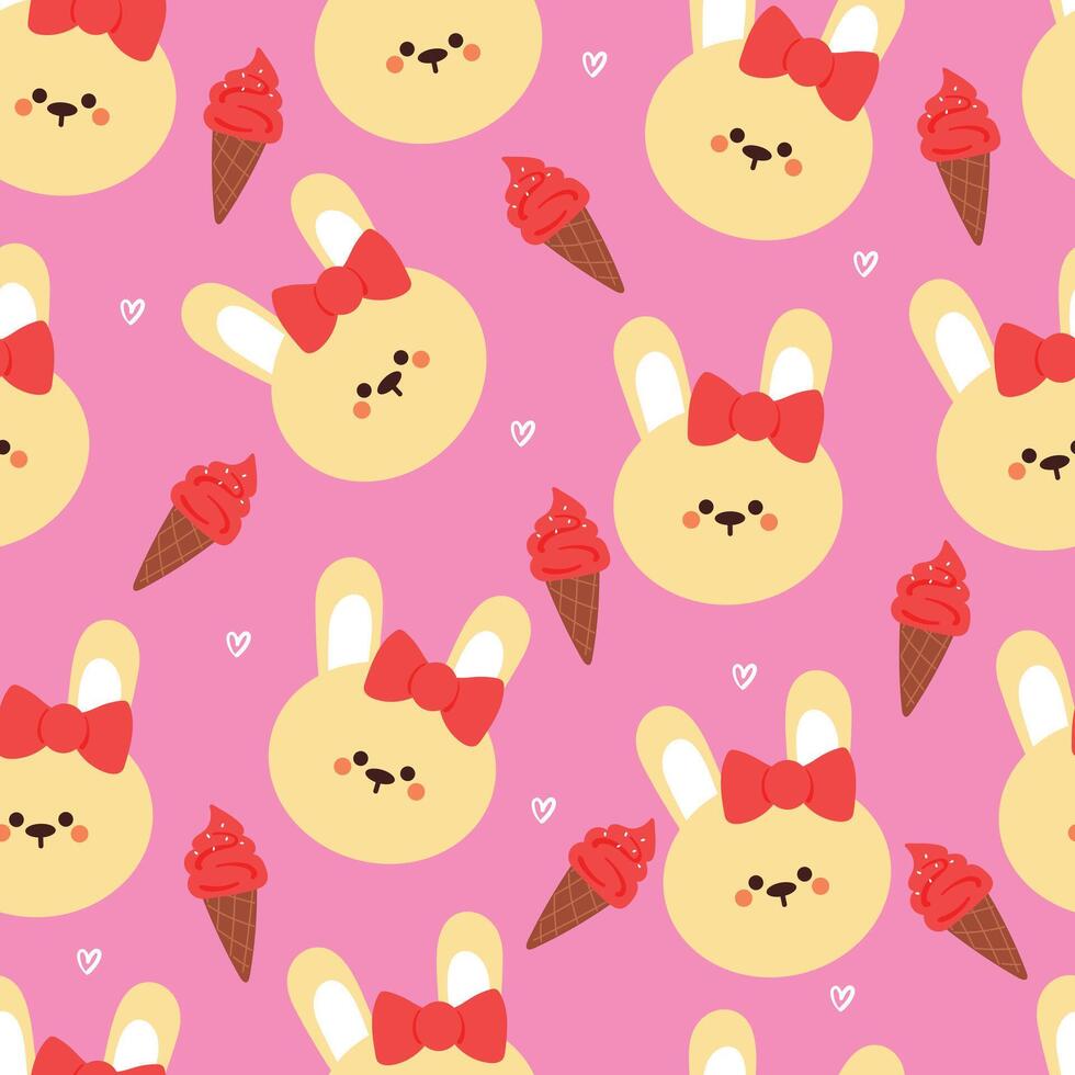 seamless pattern cartoon bunny and ice cream. cute animal wallpaper for textile, gift wrap paper vector