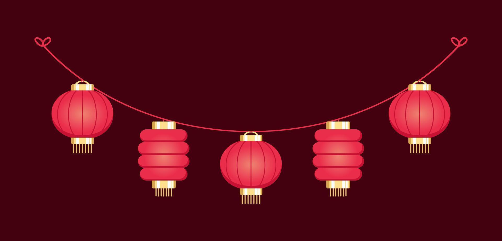 Chinese Lantern Hanging Garland, Lunar New Year and Mid-Autumn Festival Decoration Graphic vector