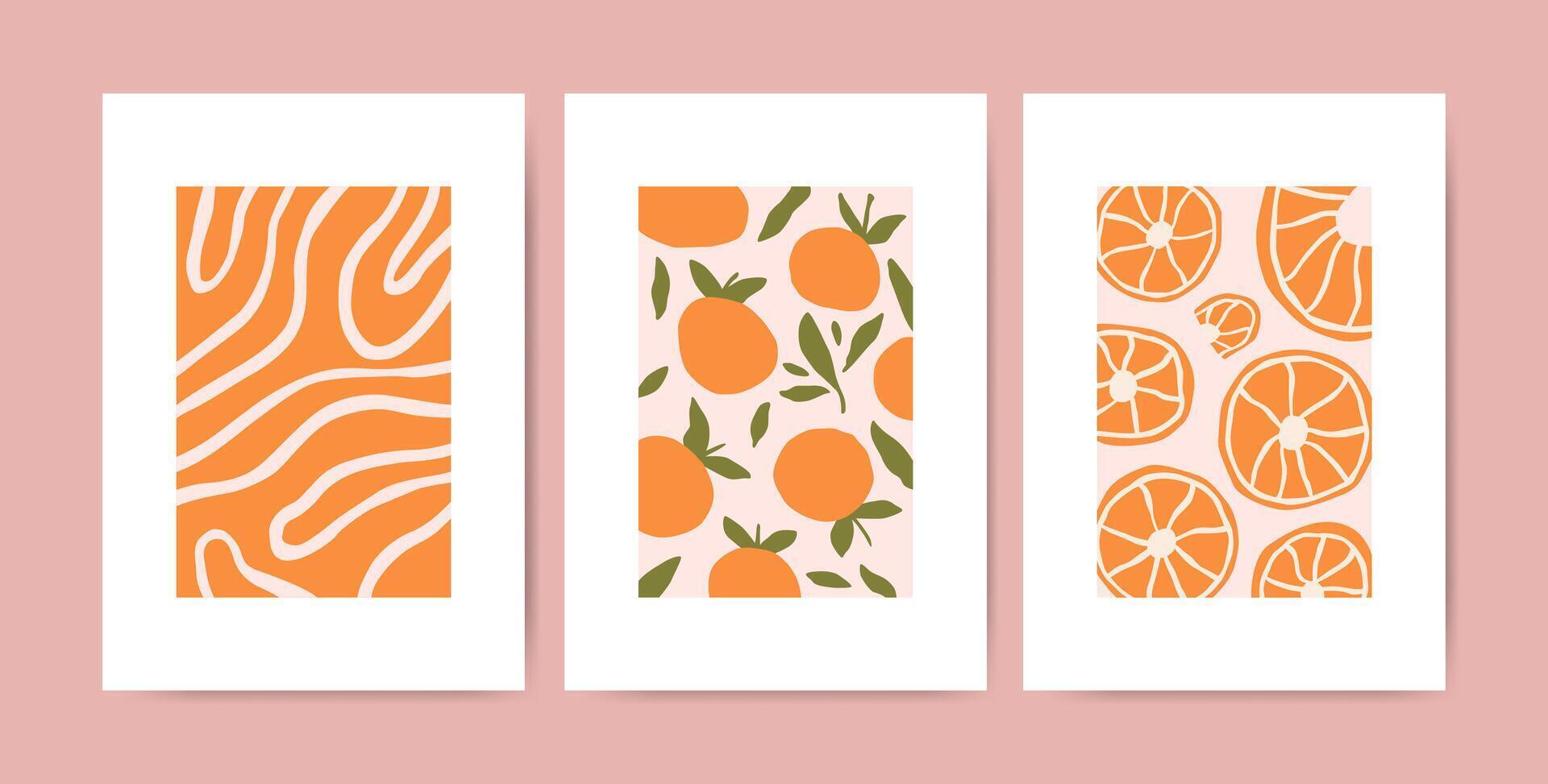 carteles con resumen mandarinas o naranjas vector