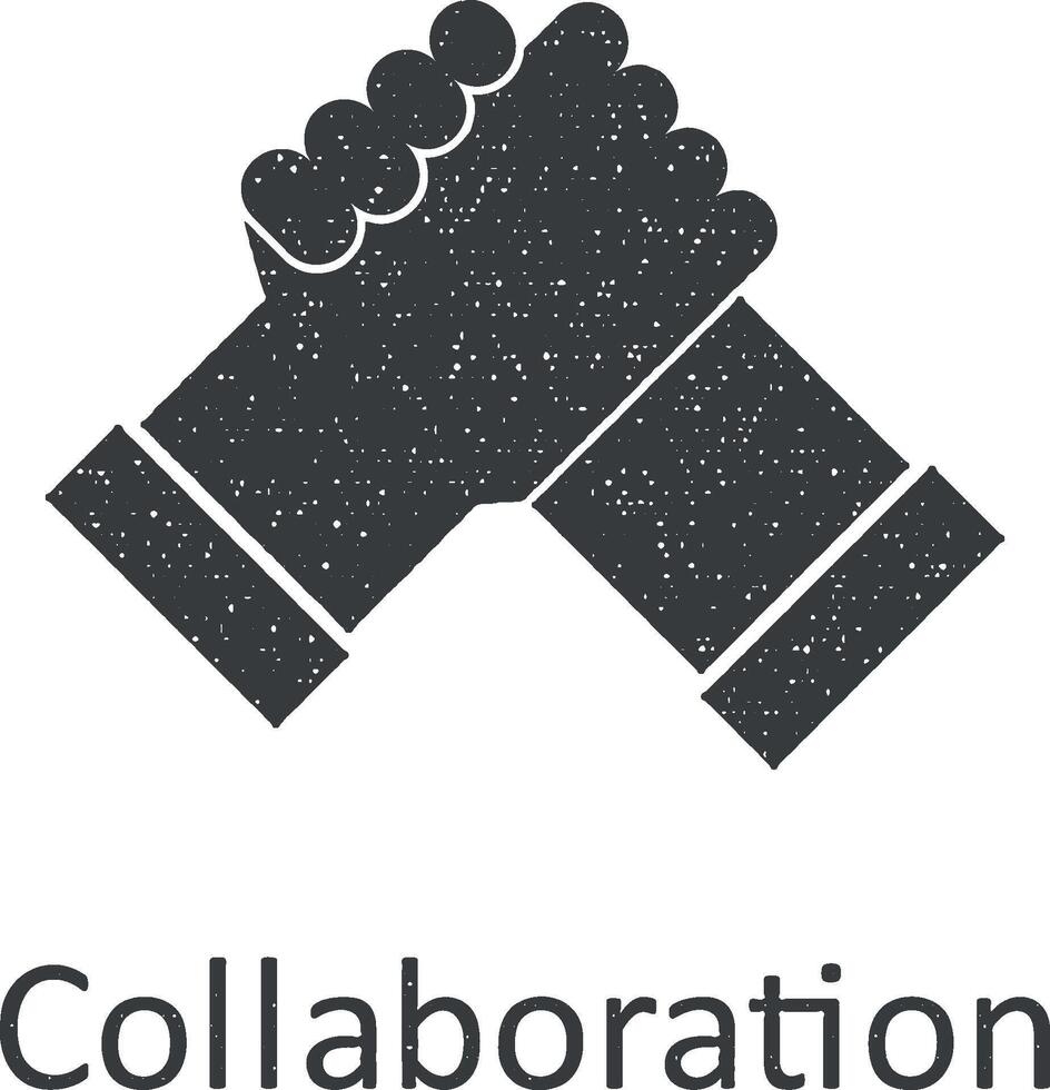 amistad, colaboración icono vector ilustración en sello estilo