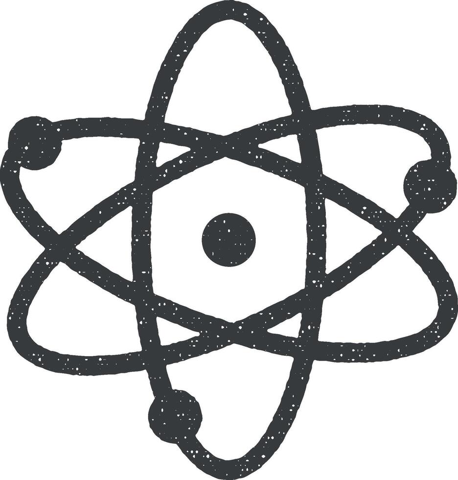 atom, atomic icon vector illustration in stamp style