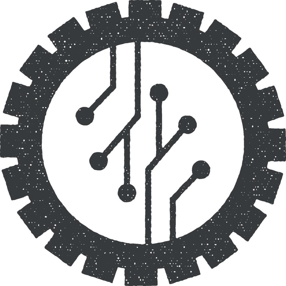 droid, electronic icon vector illustration in stamp style