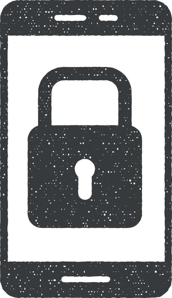 mobile, security icon vector illustration in stamp style