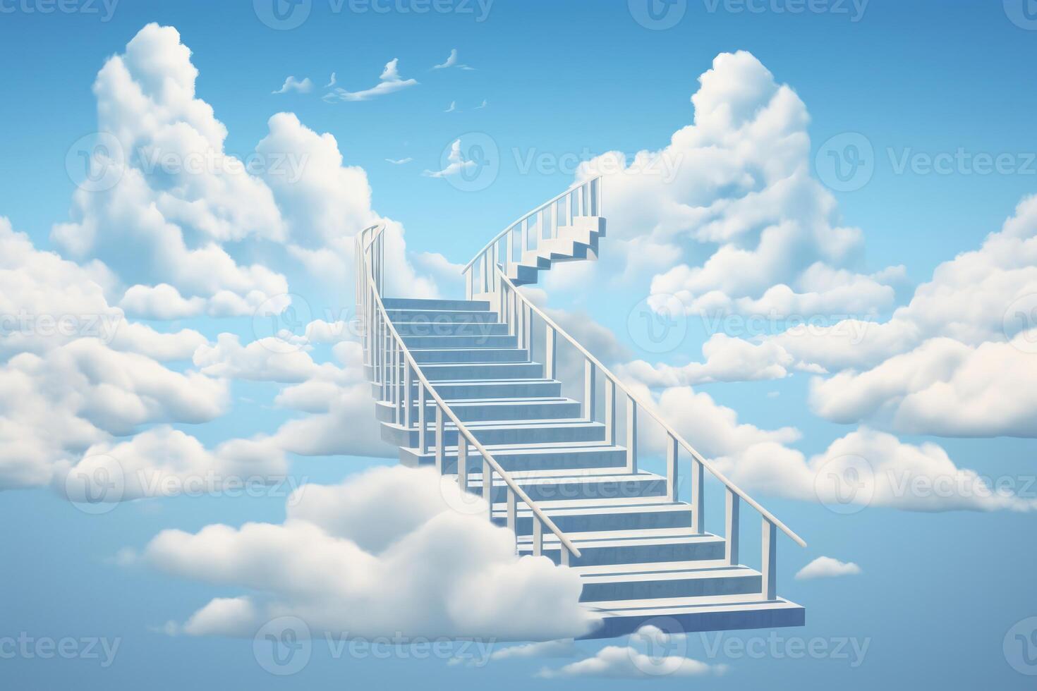 AI generated Stairway to heaven through white clouds in blue sky background. photo