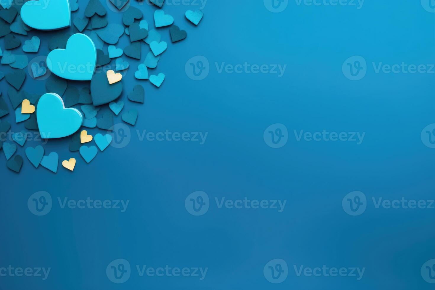 AI generated Blue hearts on a monocolor background. Happy Valentine's Day top view greeting card photo