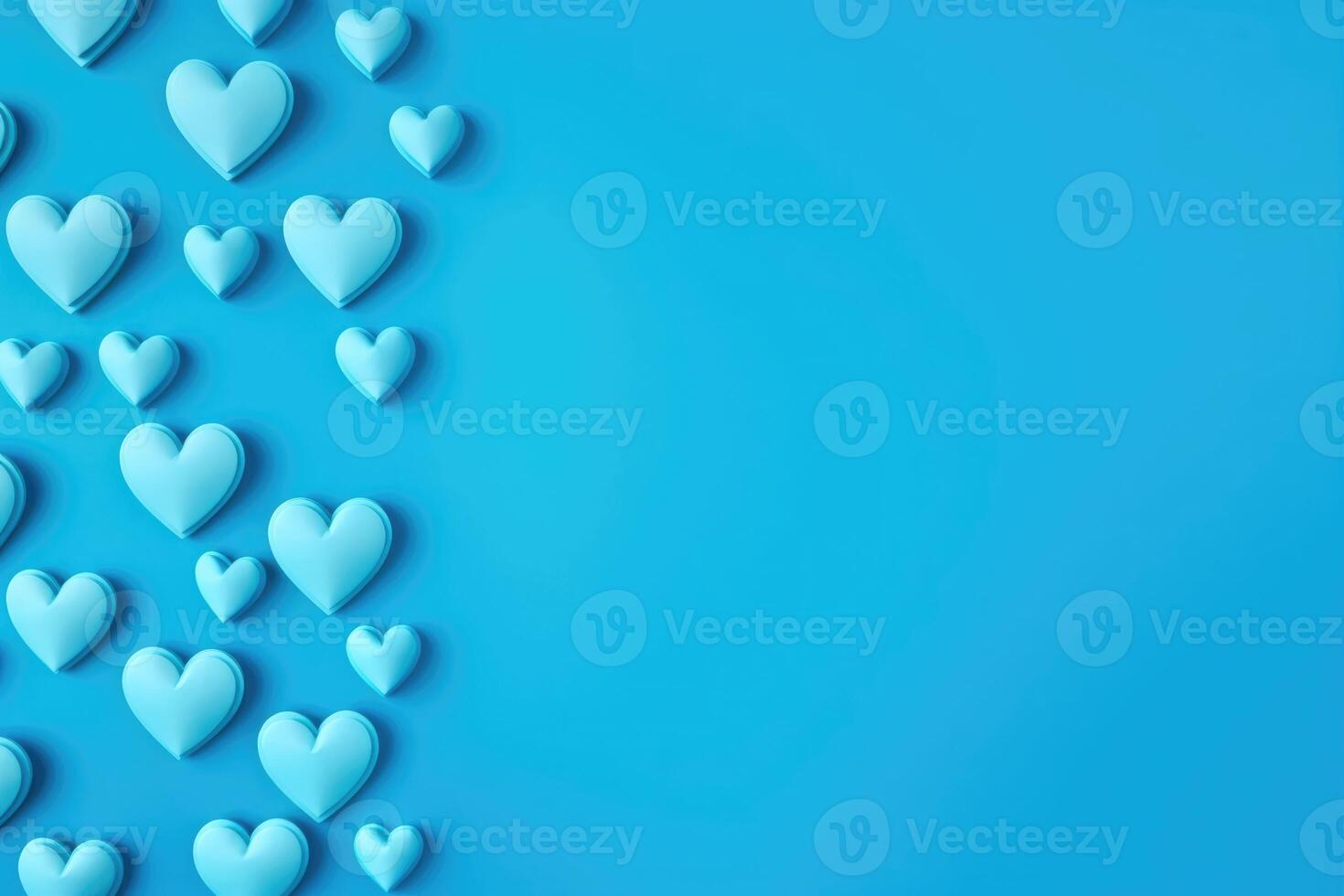 AI generated Blue hearts on a monocolor background. Happy Valentine's Day top view greeting card photo