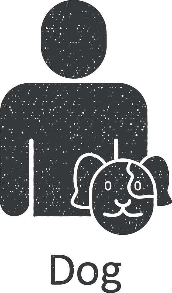 amistad, perro icono vector ilustración en sello estilo