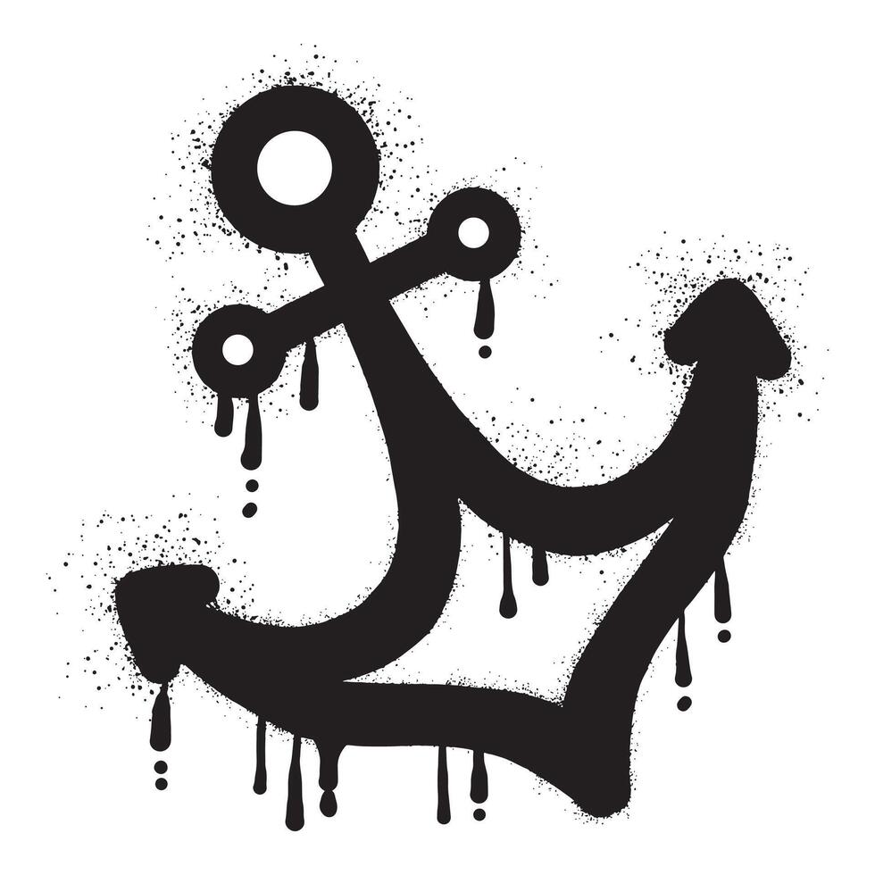 Anchor graffiti drawn with black spray paint vector