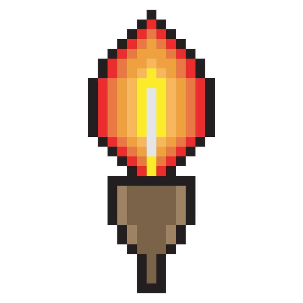 Flaming torch in pixel art vector