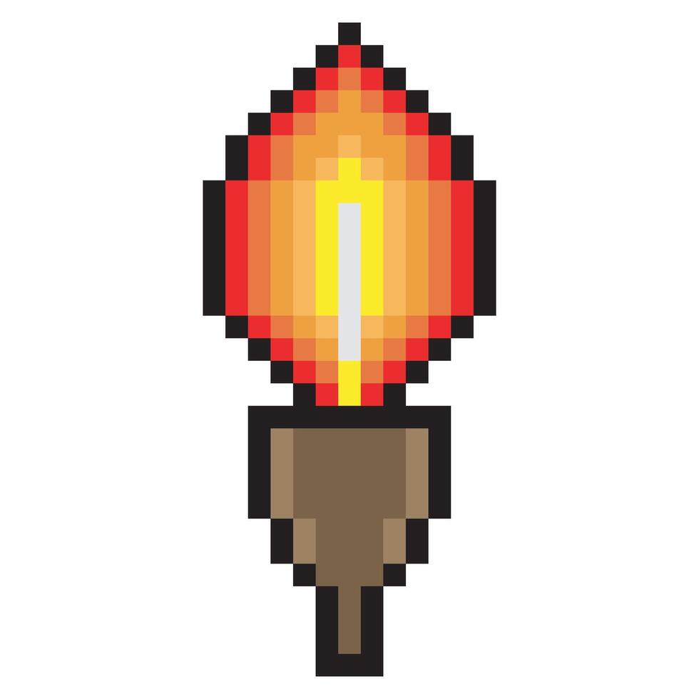 Flaming torch in pixel art vector