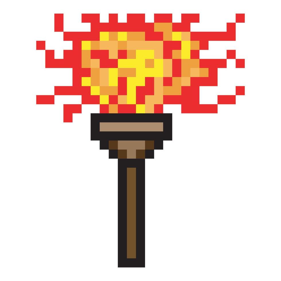 Flaming torch in pixel art vector
