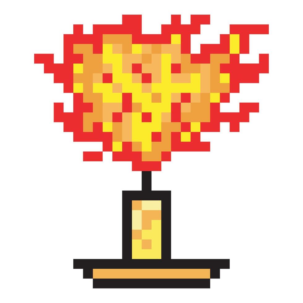 Flaming torch in pixel art vector