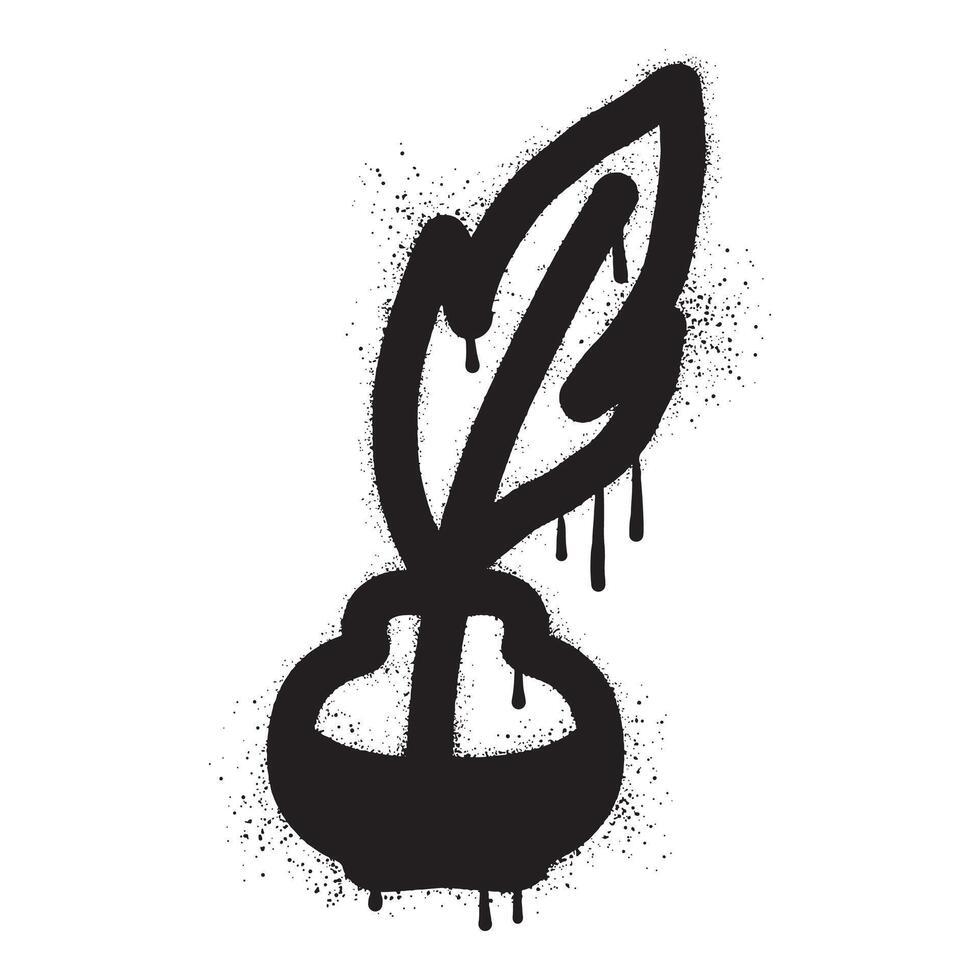 Quill pen and inkwell graffiti drawn with black spray paint vector